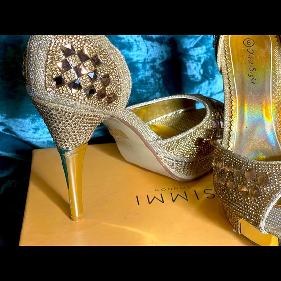 Gold Rhinstone Encrusted Heels - Picture 3 of 5